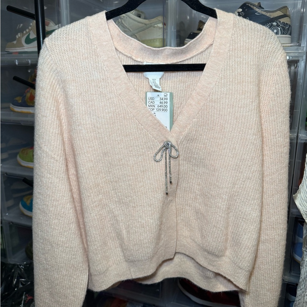 Women's Diamond Bow Cardigan - Light Pink